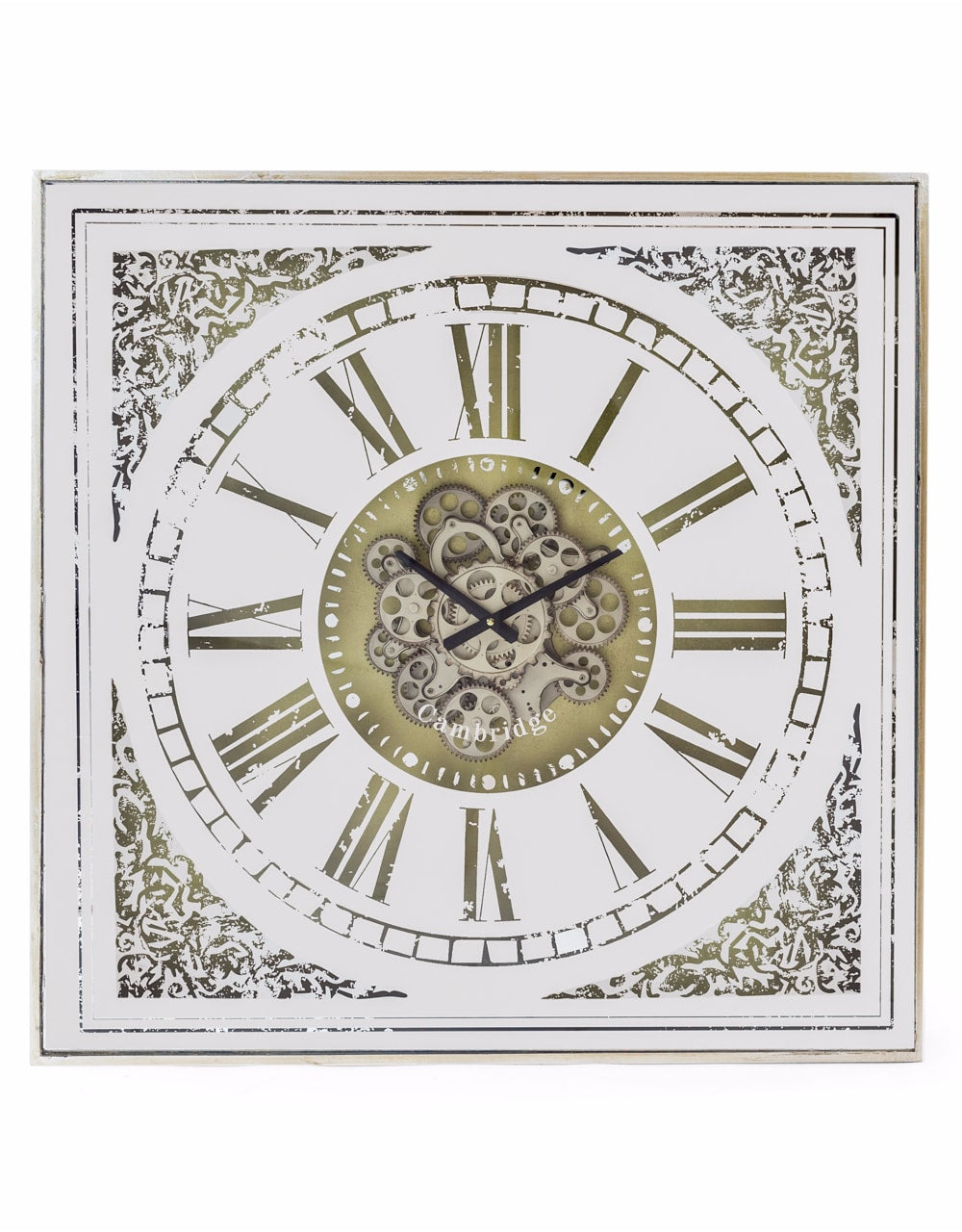 Square Antiqued Mirrored Face Moving Gears Clock - ET314