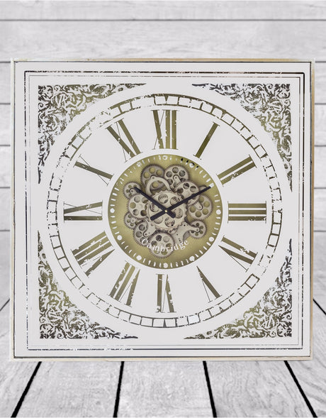 Square Antiqued Mirrored Face Moving Gears Clock - ET314