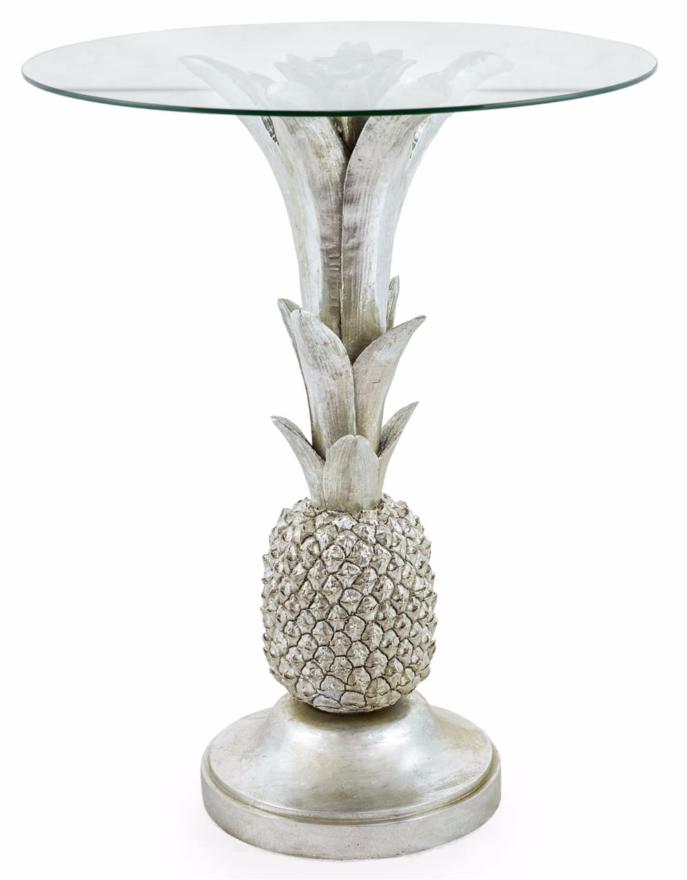 Silver Pineapple Glass Top Side Table - SM79