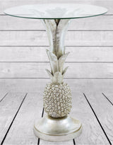Silver Pineapple Glass Top Side Table - SM79
