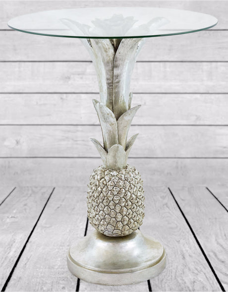 Silver Pineapple Glass Top Side Table - SM79