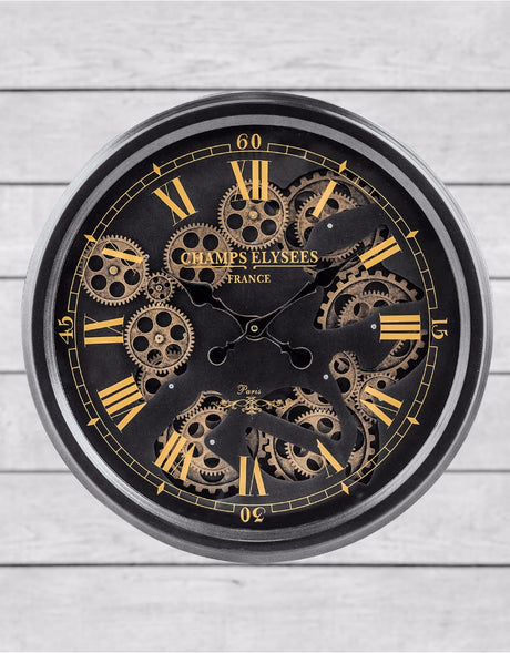 Black and Gold Medium Moving Gears Clock - ET316