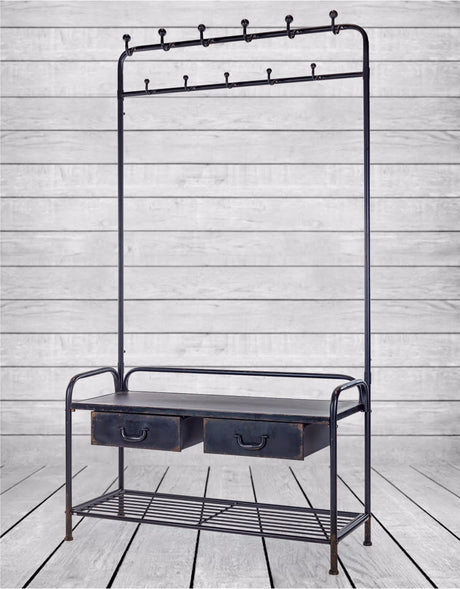 Black Metal "Verne" Coat Rack Bench - VRN4