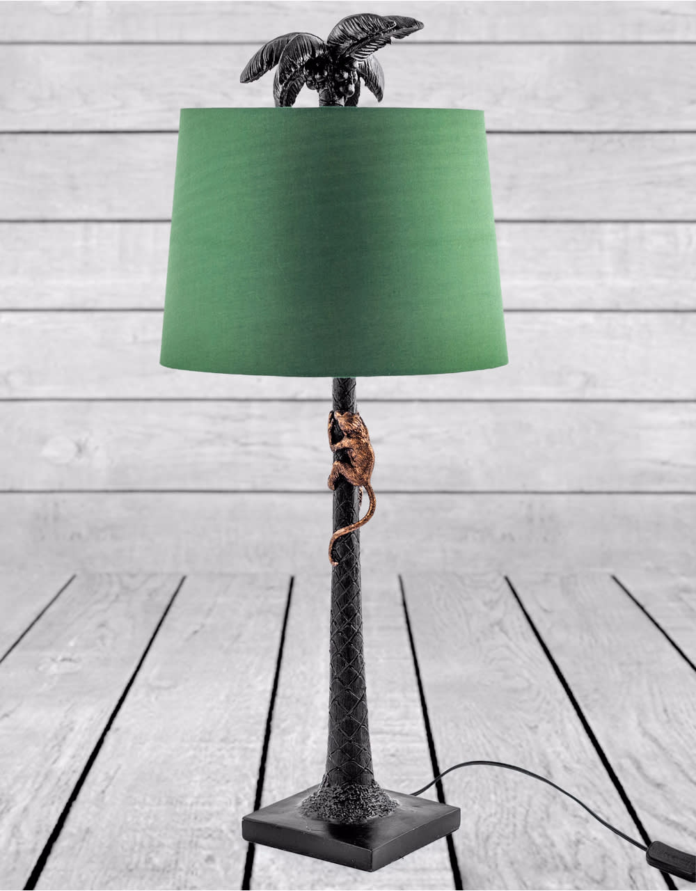 Palm Tree with Climbing Monkey Table Lamp with Green Shade - TL76