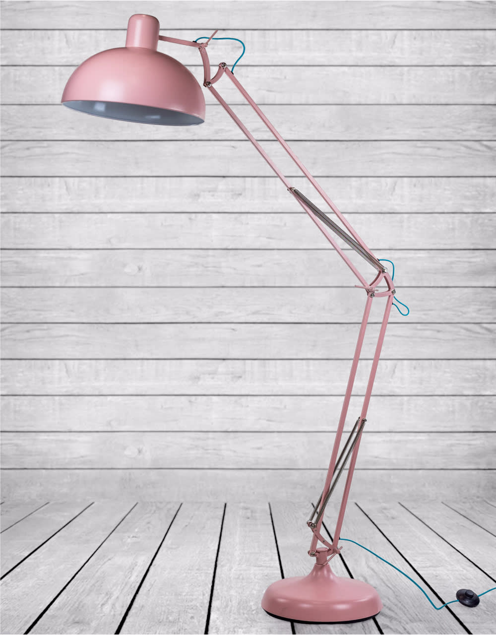 Matt Pink Extra Large Classic Desk Style Floor Lamp (Blue Flex) - CL144