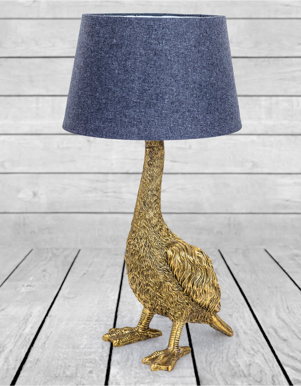 Antique Gold Goose Table Lamp with Grey Shade - TL85