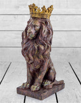 Small Rustic Bronze Effect Crowned Lion Figure - TL90