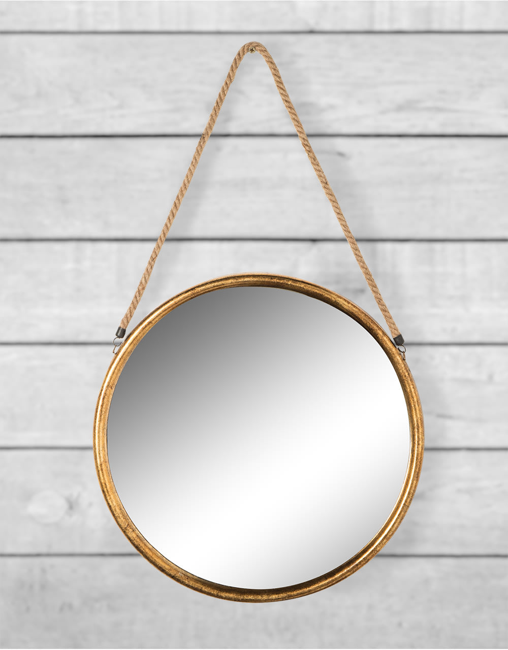 Large Round Gold Metal Mirror on Hanging Rope with Hook - JRG11