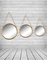 Large Round Gold Metal Mirror on Hanging Rope with Hook - JRG11