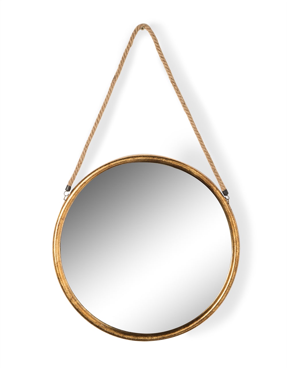 Large Round Gold Metal Mirror on Hanging Rope with Hook - JRG11