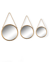 Medium Round Gold Metal Mirror on Hanging Rope with Hook - JRG12