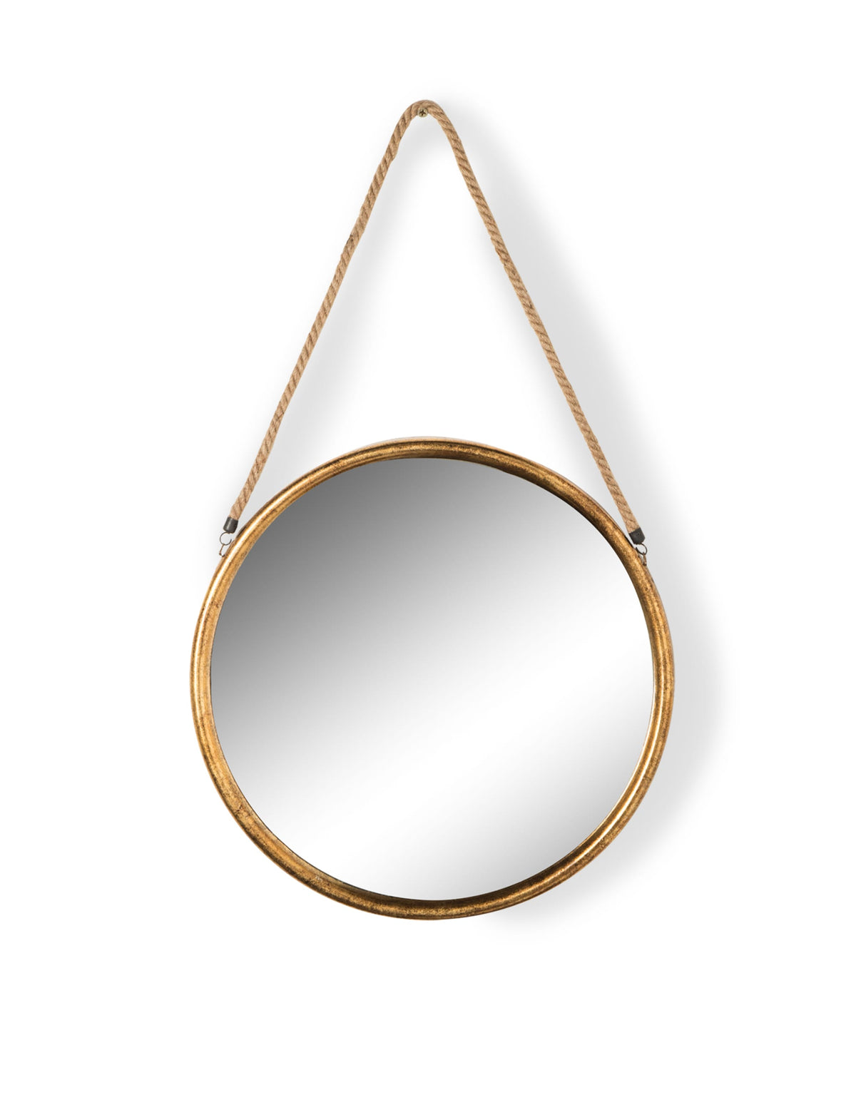 Medium Round Gold Metal Mirror on Hanging Rope with Hook - JRG12