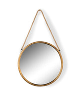 Medium Round Gold Metal Mirror on Hanging Rope with Hook - JRG12
