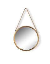 Small Round Gold Metal Mirror on Hanging Rope with Hook - JRG13