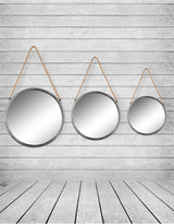 Large Round Silver/Champagne Metal Mirror on Hanging Rope with Hook - JRG14
