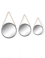 Large Round Silver/Champagne Metal Mirror on Hanging Rope with Hook - JRG14