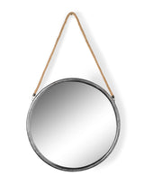 Large Round Silver/Champagne Metal Mirror on Hanging Rope with Hook - JRG14
