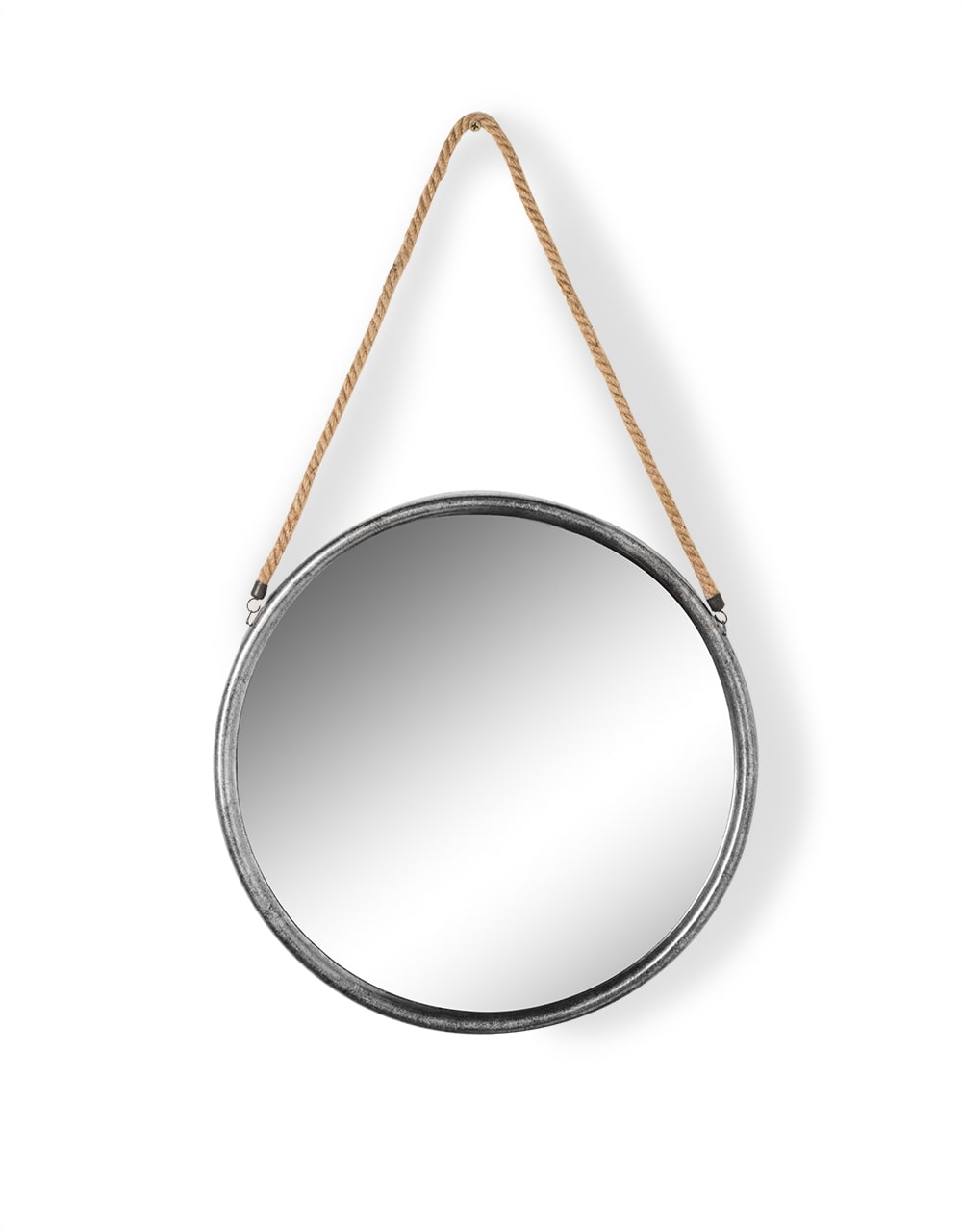 Medium Round Silver/Champagne Metal Mirror on Hanging Rope with Hook - JRG15