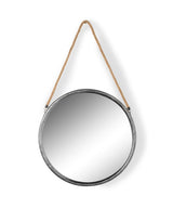 Medium Round Silver/Champagne Metal Mirror on Hanging Rope with Hook - JRG15