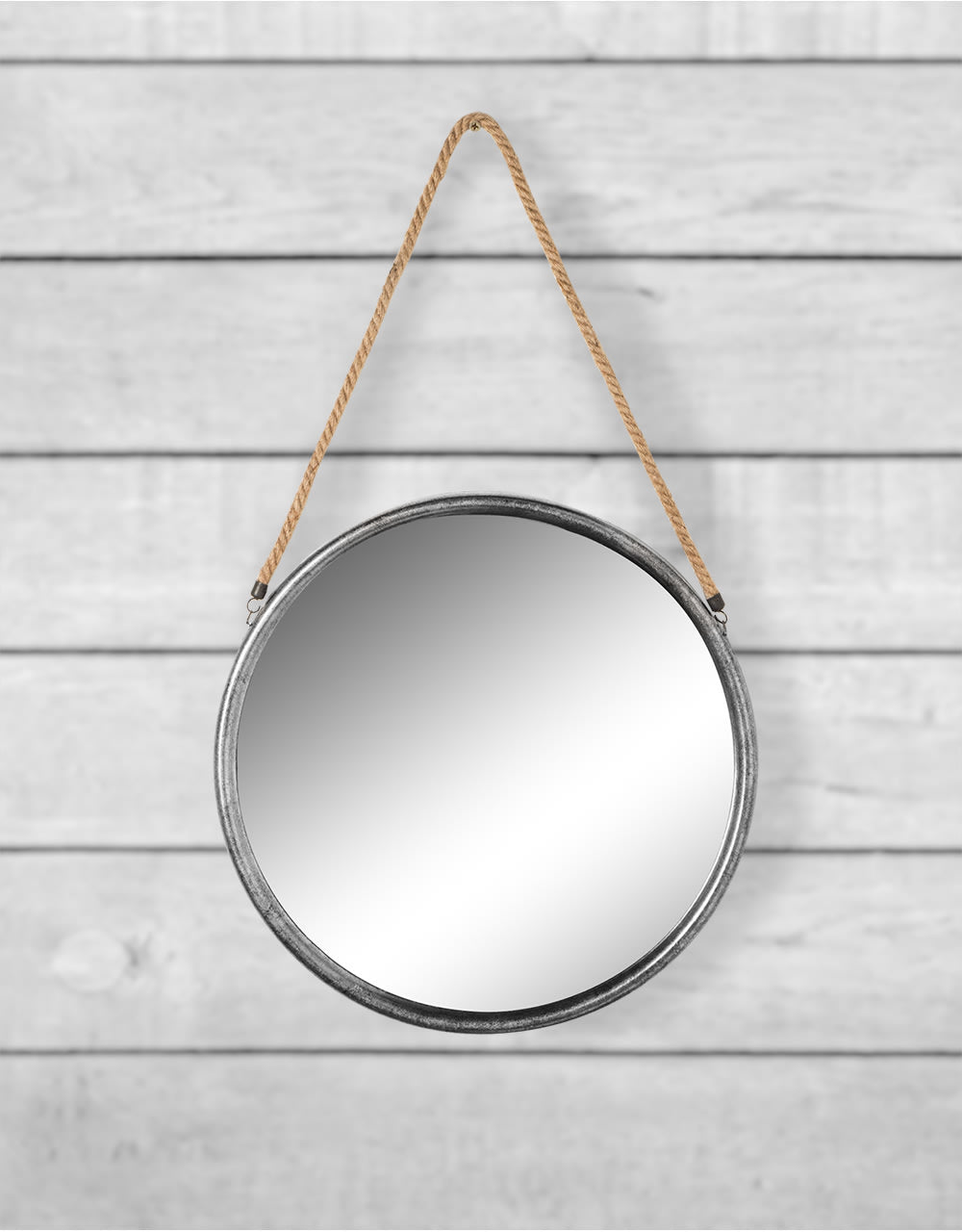 Medium Round Silver/Champagne Metal Mirror on Hanging Rope with Hook - JRG15