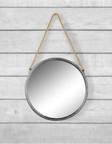 Medium Round Silver/Champagne Metal Mirror on Hanging Rope with Hook - JRG15