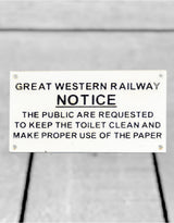 Cast Iron Antiqued GWR Toilet Warning Sign - STM50