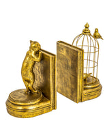 Antique Gold Curious Cat Pair of Bookends - TL95