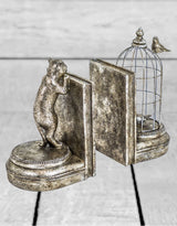 Antique Silver Curious Cat Pair of Bookends - TL96