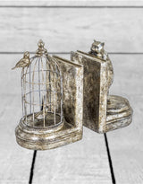Antique Silver Curious Cat Pair of Bookends - TL96