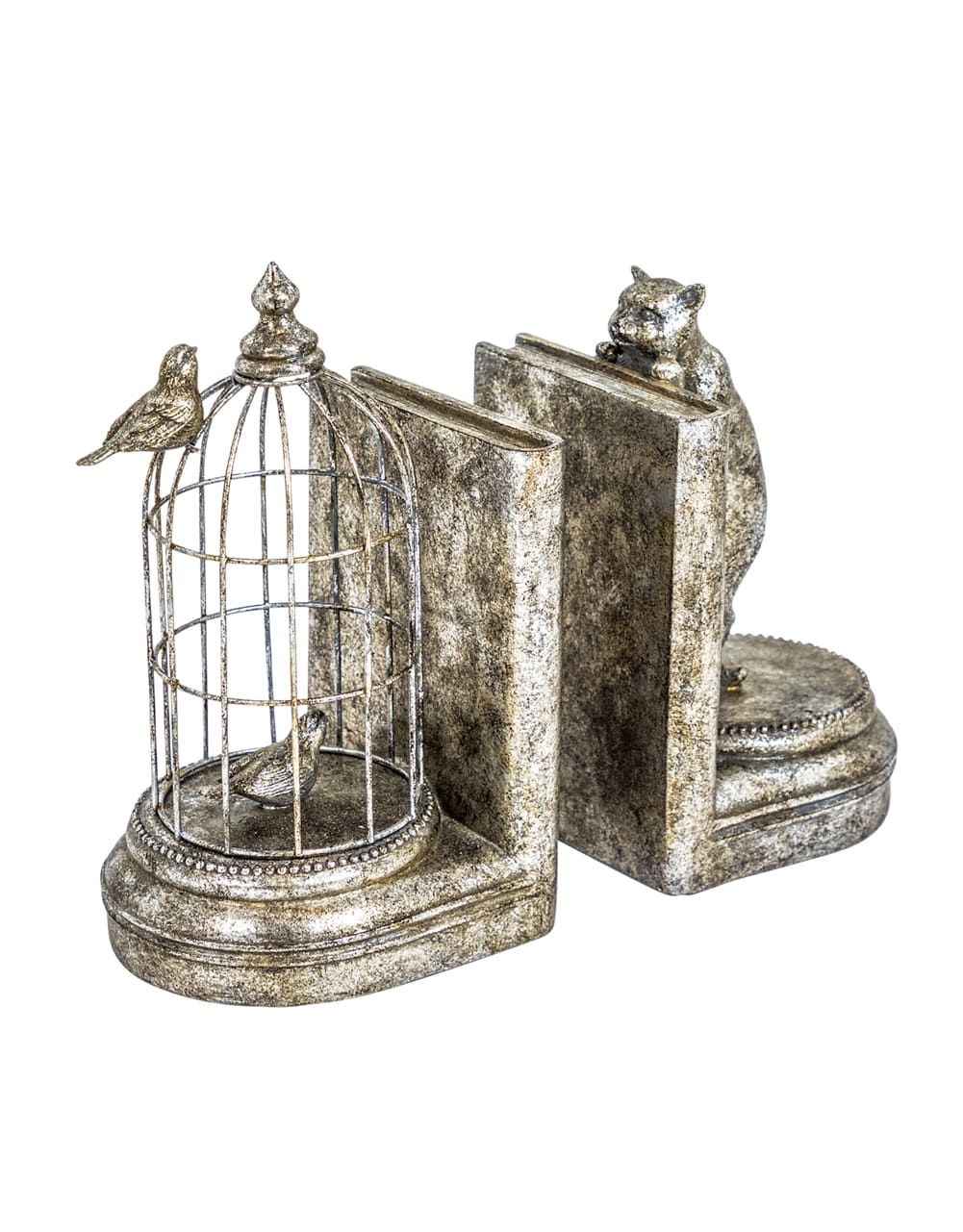 Antique Silver Curious Cat Pair of Bookends - TL96