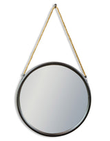 Large Round Black Metal Mirror on Hanging Rope with Hook - JRG17