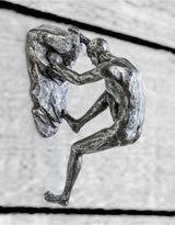 Set of 3 Antique Silver Rock Climbing Men Wall Figures - CRT16