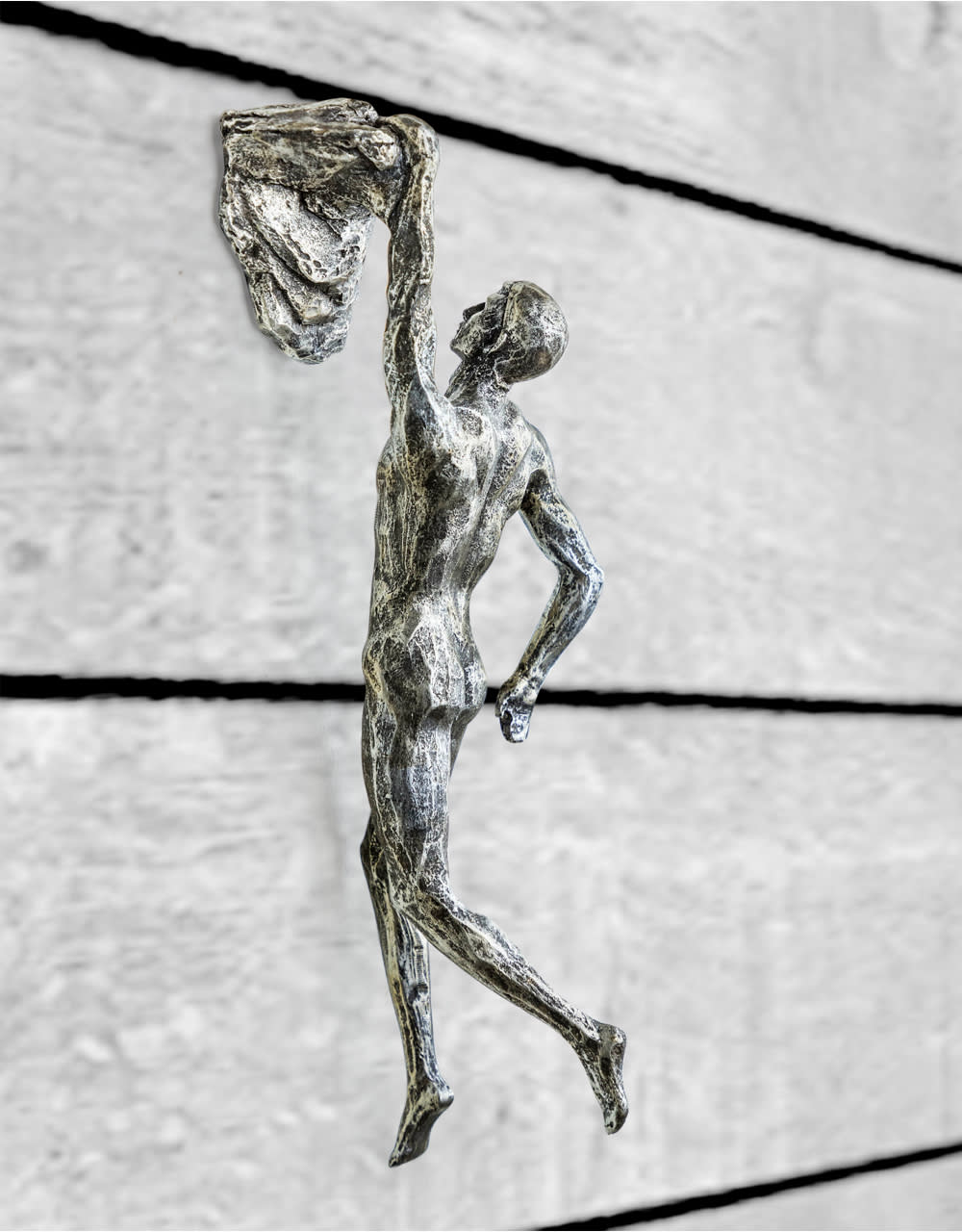 Set of 3 Antique Silver Rock Climbing Men Wall Figures - CRT16