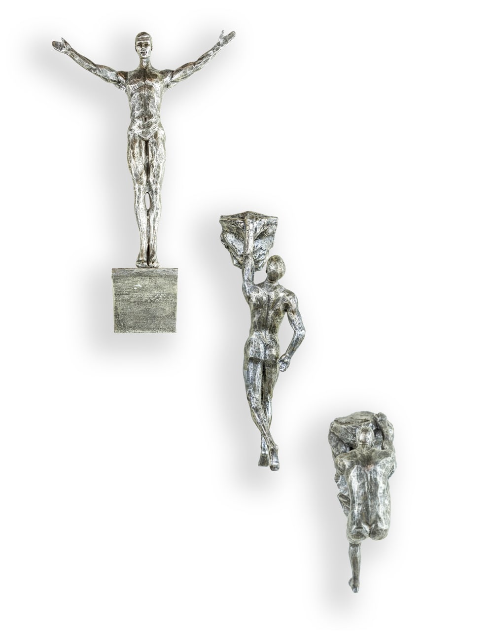 Set of 3 Antique Silver Rock Climbing Men Wall Figures - CRT16