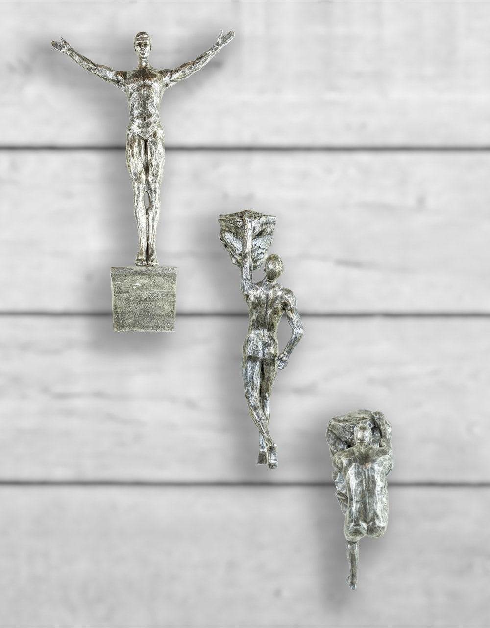Set of 3 Antique Silver Rock Climbing Men Wall Figures - CRT16