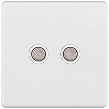 Selectric 5M-Plus Matt White 2 Gang TV/FM Socket with White Insert