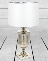 Antiqued Glass Urn Lamp with Silver Velvet Cylinder Shade - TL50