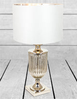 Antiqued Glass Urn Lamp with Silver Velvet Cylinder Shade - TL50