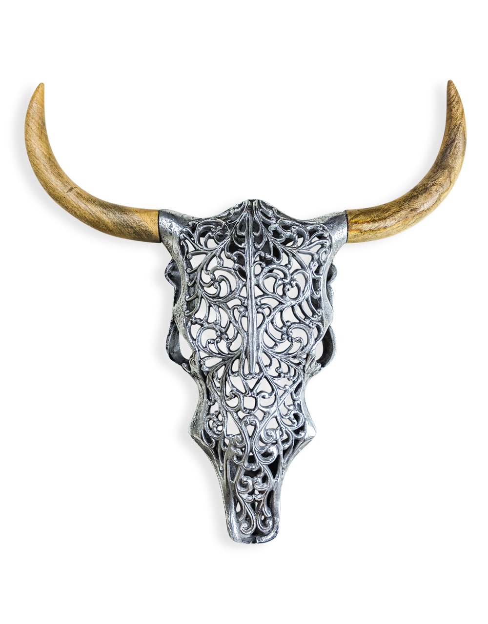 Aluminium and Wood Tribal Bison Wall Head - AL139