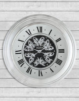Silver Mirrored Face Antique Style Moving Gears Clock - ET312