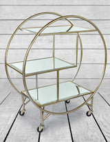 Antiqued Silver/Champagne Round Metal Bar Trolley with Mirror Shelves - JRG23