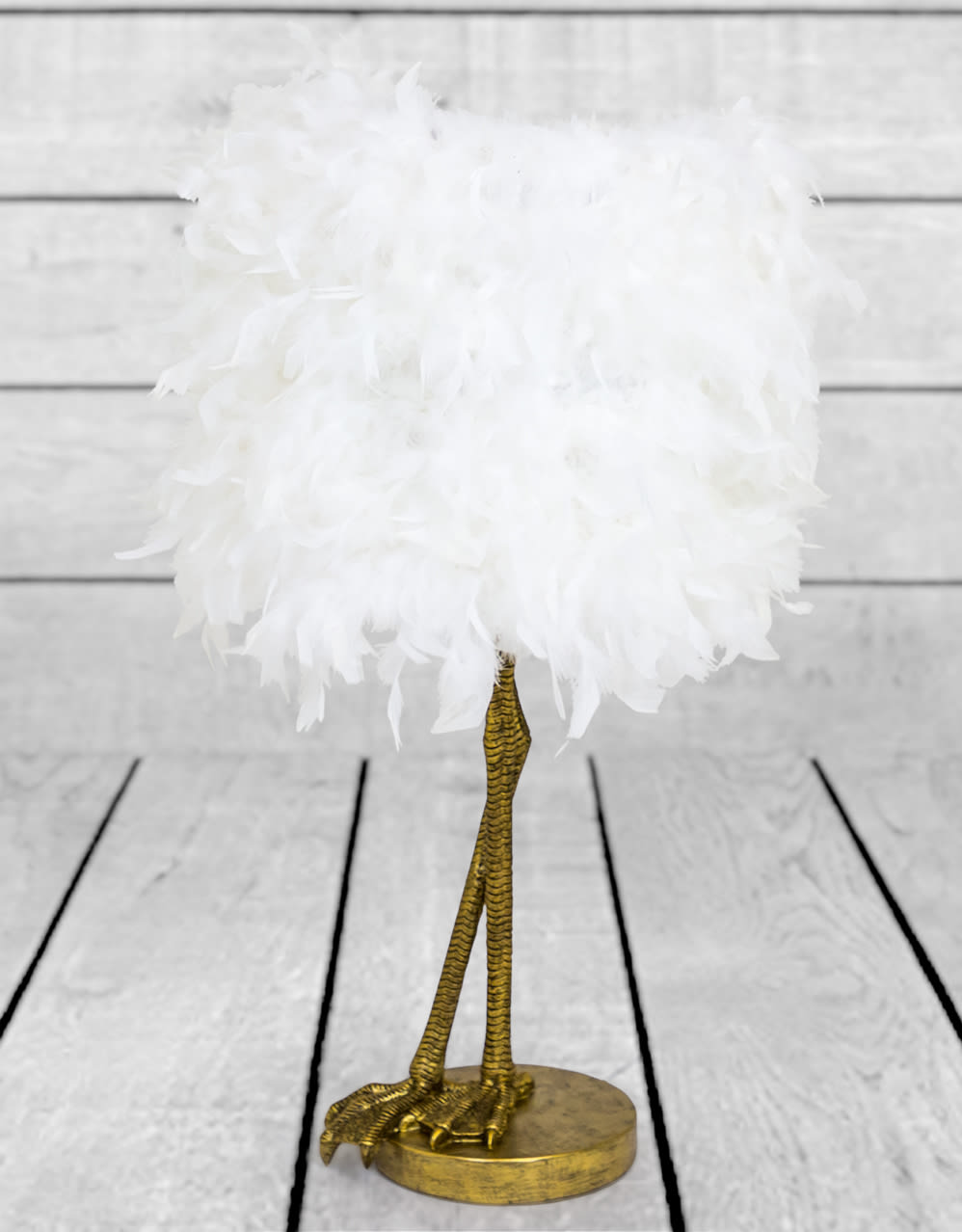 Antique Gold Large Bird Leg Table Lamp with White Feather Shade - TL109