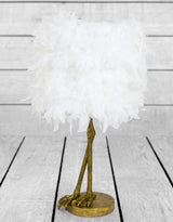 Antique Gold Large Bird Leg Table Lamp with White Feather Shade - TL109