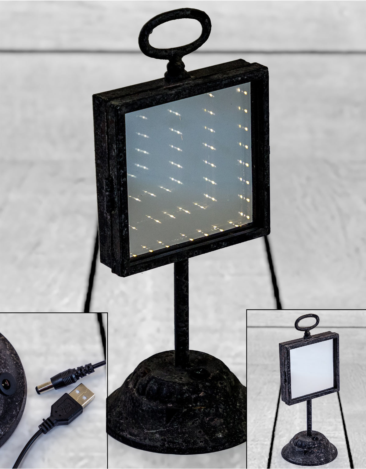 Antiqued Iron Infinity LED Table Mirror (USB Rechargeable) - MBD11
