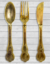 Antique Gold Aluminium Fork, Knife & Spoon Set Wall Hangings - AL141