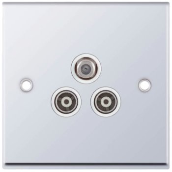 Selectric 7M-Pro Polished Chrome Triplex SAT/TV/FM Socket with White Insert