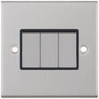 Selectric 5M Satin Chrome 3 Gang 10A 2 Way Switch with Black Insert