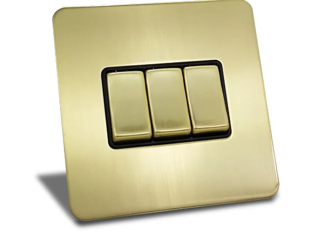 Caradok 3 Gang Screwless Brushed Brass Rocker Light Switch