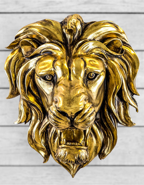 Large Gold Roaring Lion Wall Head - DVM29