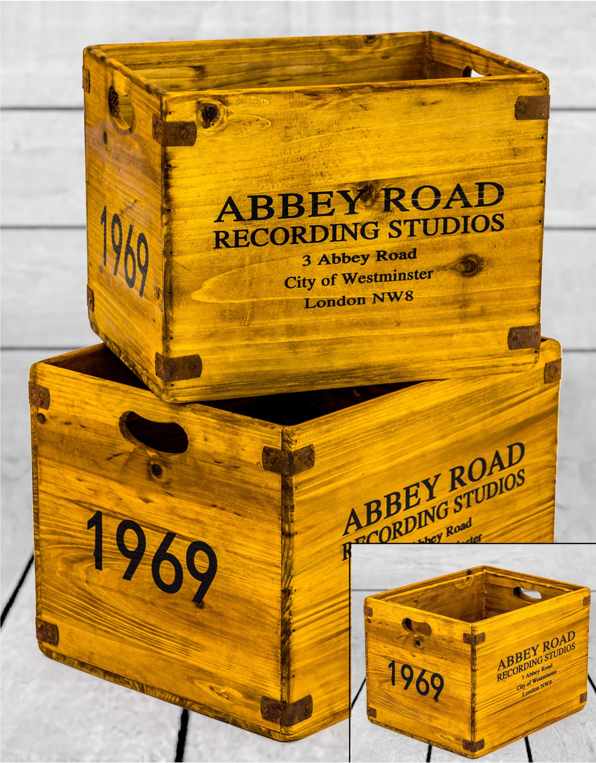 Set of 2 Antiqued Wooden "Abbey Road" LP Record Storage Boxes - FC33